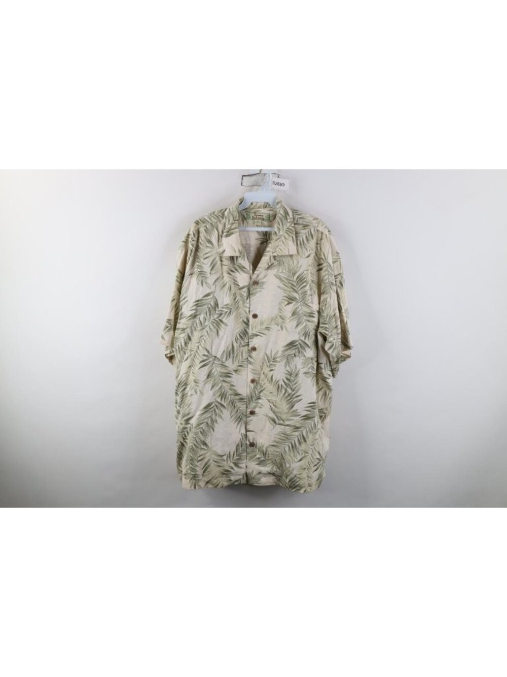 Vintage Tommy Bahama Mens Large Silk Loop Collar Palm Leaf Hawaiian Button Shirt